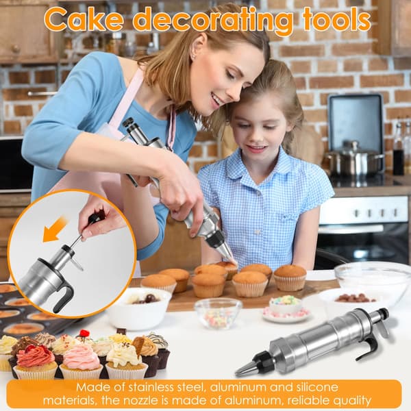 Kagedekorationssprøjtesæt med 6 dyser Glasurdispenser til cupcakes og dessertdekoration Sort
