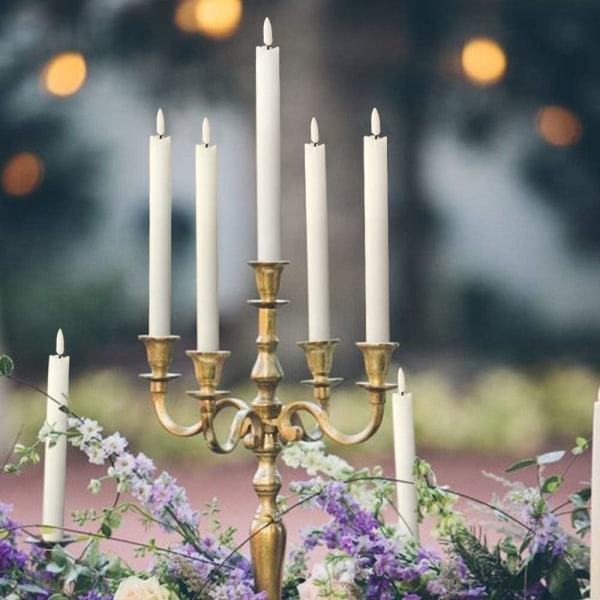 Flammeløse hvide koniske lys med flimrende lys med 10-knappers fjernbetjening, batteridrevet LED Varm 3D Wick Light Vindueslys Jul