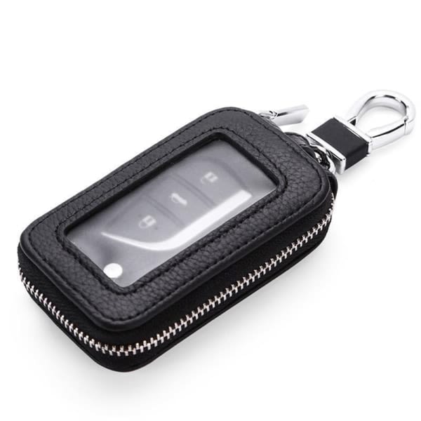 Män Kvinnor Mode Läder Dragkedja Bilnyckelhållare Transparent Wi Svart One Size IC