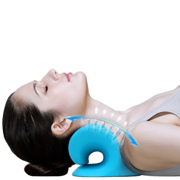 Nack- og axelavslappnare, cervikal draganordning for smertelindring og cervikal ryggrad, kiropraktisk kudde-nacksträckare (blå)