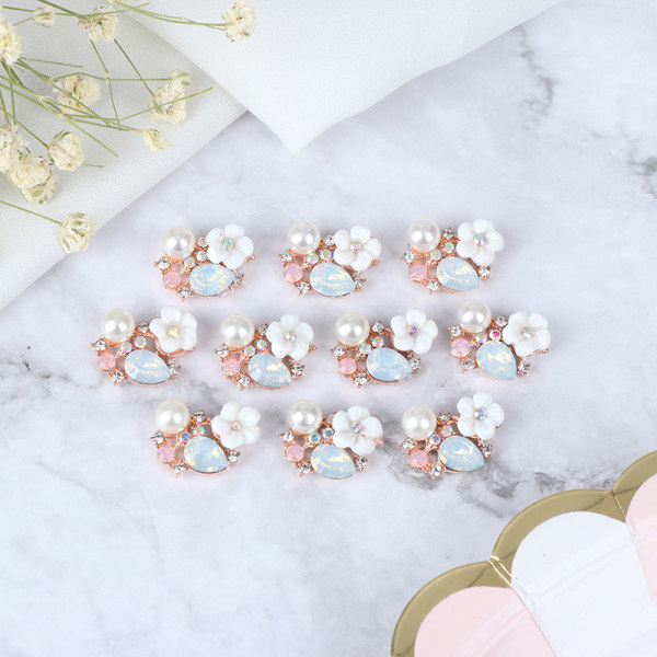IC 10 STK Blomster Rhinestone Knapper Flatback Plating Perle Hårnål
