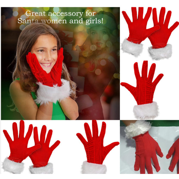 Jultomtehandskar, röda sammetshandskar med vit lurvig manschett Kid (uden folder)
