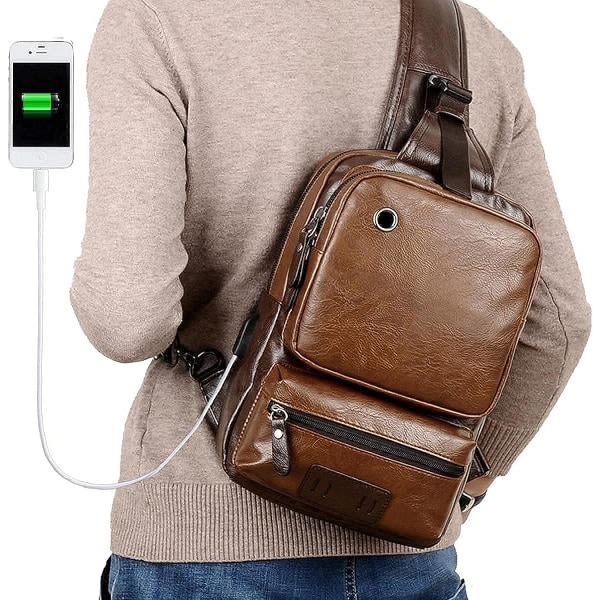 IC Sling Crossbody Taske Axelväske Herre og Dame Retro PU Læder Sling Rygsæk Cykel, Mode