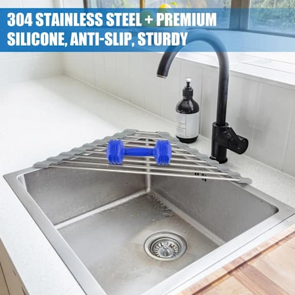 3-pack Triangular Roll-Up Dish Drying Racks, Foldable Corner Sink Storage Rack 304 Stainless Steel Over Sink Organizer