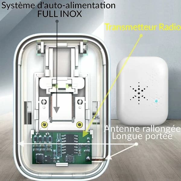 Langaton ja paristoton ovikello ulkokäyttöön, vedenpitävä IP65, kestää lunta R
