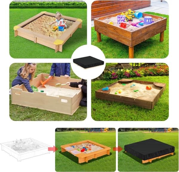 Sandpit Cover - 120x120x20cm - with - Drawstring - Suitable - Protect - Children's Toys - Sandpit - Pool - Patio - Black