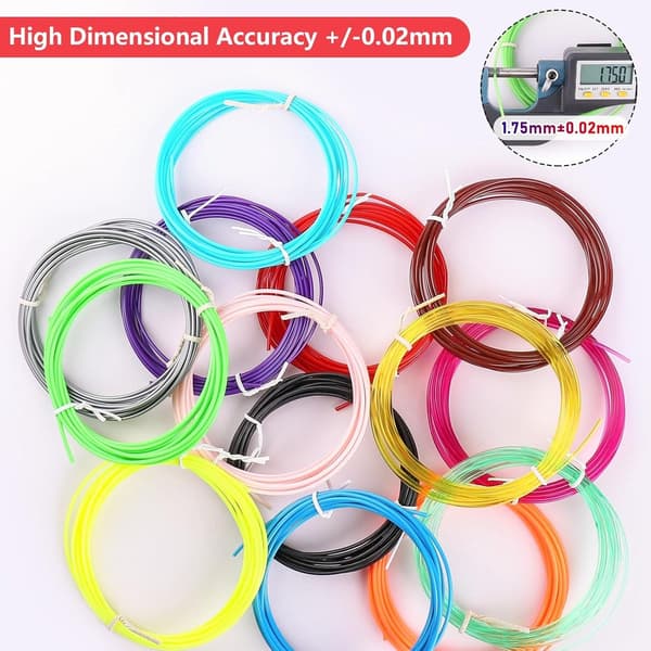 PLA Filament 1,75 mm - 3 meter, 32 farver - Genopfyldning til 3D Pen - Velegnet til begyndere