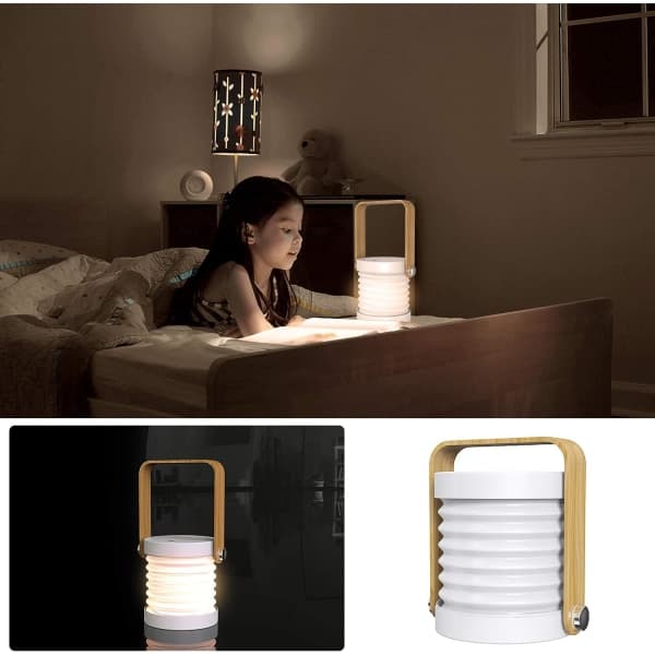 IC LED-Lanterne Natlampe Bærbar Foldbar Skrivebordslampe med Træ