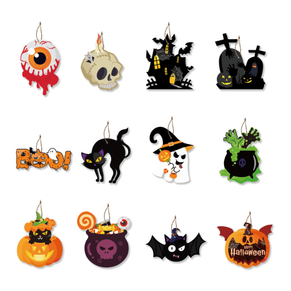 IC 12 kpl Halloween-juhlatavarat Ripustettava Kurpitsa Kallo Haamu Talo Ripustettavat Merkit