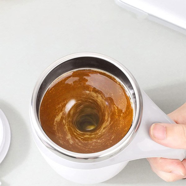 IC Självrörande kaffemugg, automaattinen rostfritt stål magnetisk valkoinen