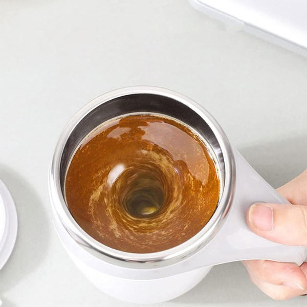 IC Självrörande kaffemugg, automatisk rostfritt stål magnetisk vit