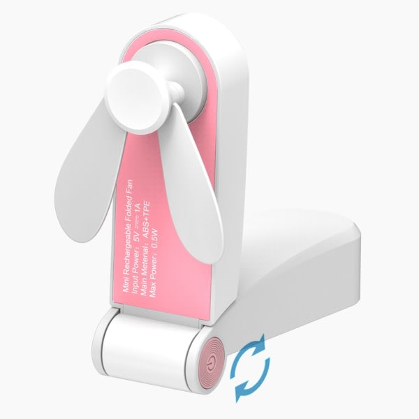 IC Mini håndholdt ventilator Bærbar Opladbar sammenklappelig lommeventilator med justerbar 2 hastigheder USB-kabel til hjemmekontor Rejser udendørs - Rosa