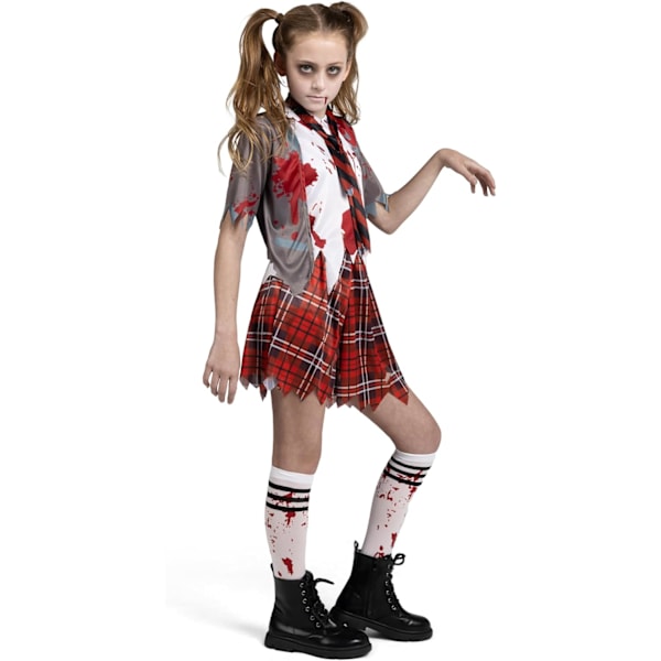 Zombie-skoluniform, blodig zombie-tjejdräkt för flickor, halloween, skola, uppträdande Nät Large (10 - 12 yrs )