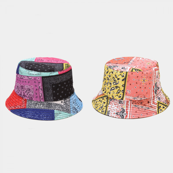 AVEKI Vändbar tryckt hinkhatt, packbar dubbelsidig Fisherman Outdoor Cap Sommar Strand Hattar Många mönster, vinröd