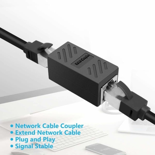 IC 2 kpl RJ45-liitäntä, Ethernet-sovitin, Ethernet-kaapeli jatkojohto naaras-naaras-sovitin, musta
