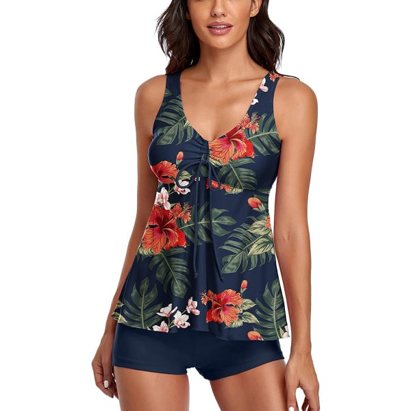 IC Badedragt til kvinder, todelt badedragt Print tanktop med boy shorts mavekontrol badedragt-1M
