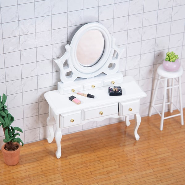 IC 1:12 Dockskåp Miniatyr Sminkbord i Trä, Sminkbord, Dressing, Brun