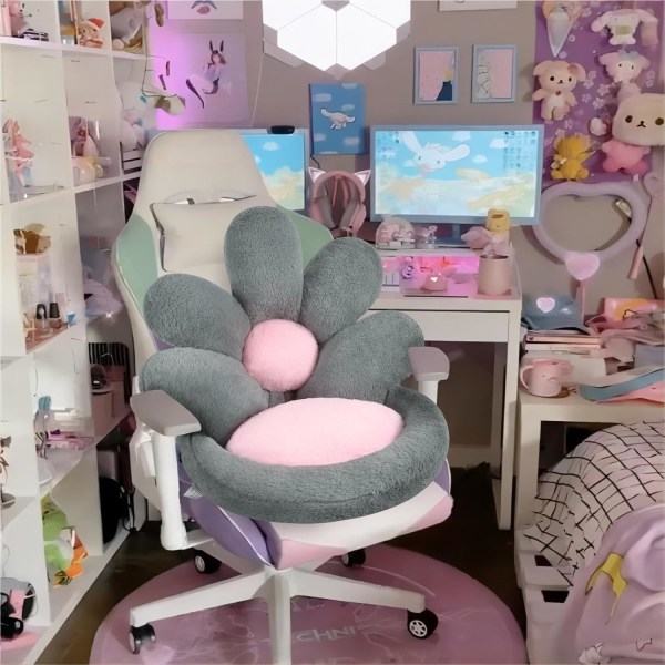 IC Blomformad Sittdyna Bekväm Kawaii Gaming Stolsdyna 19 tum (Ca 48,3 cm) Kontorsgolvkudde för inredning i sovrummet Grå