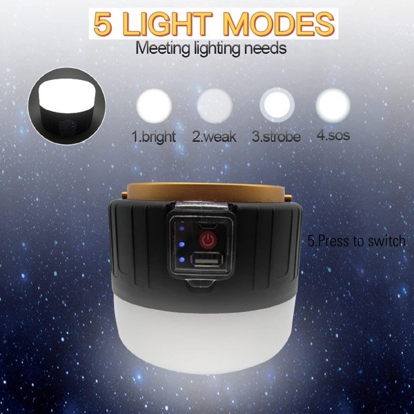 IC USB-oppladbart LED-campinglys, solcellelys, 5200 mA