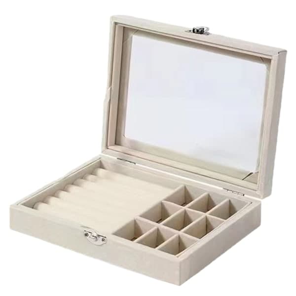 Smyckeskrin 2-i-1 Ring Örhänge Organizer Hållare Stapelbar Beige