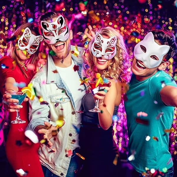 10 Kattmasker att måla Djurkläder Masker DIY Vit Mask Halv För Maskerad Halloween Barn Cosplay Masker Kostymfestpresenter