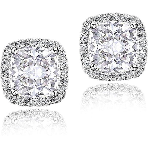 IC Cubic Zirconia Ørepynt, CZ Stud Ørepynt YOMELA Hvitt Gull 10MM Kvadratisk Rund Tåre Hjerte Halo Stud Ørepynt Hypoallergen for Kvinner