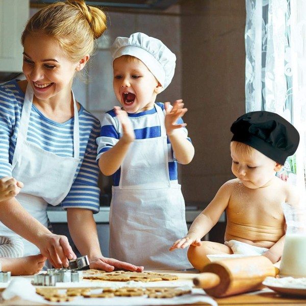 Barneforkle og hatt, matlagingsforkle for matlaging, baking, M