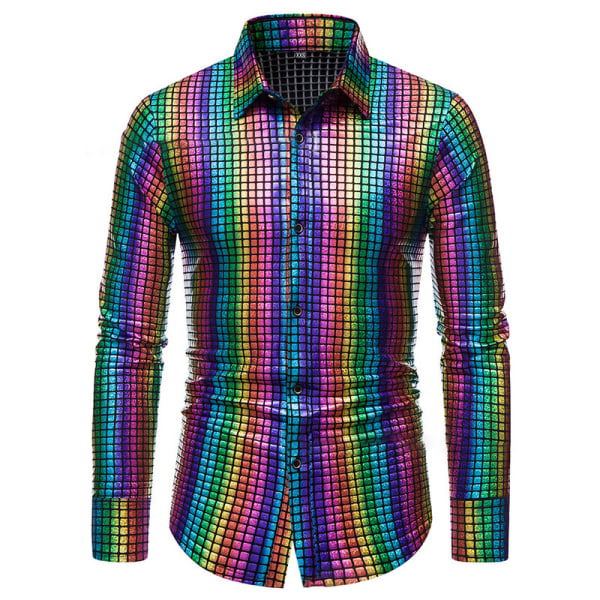 Långärmad paljettklänning för män, glitterskjorta festdräkt Multicolor 2 M