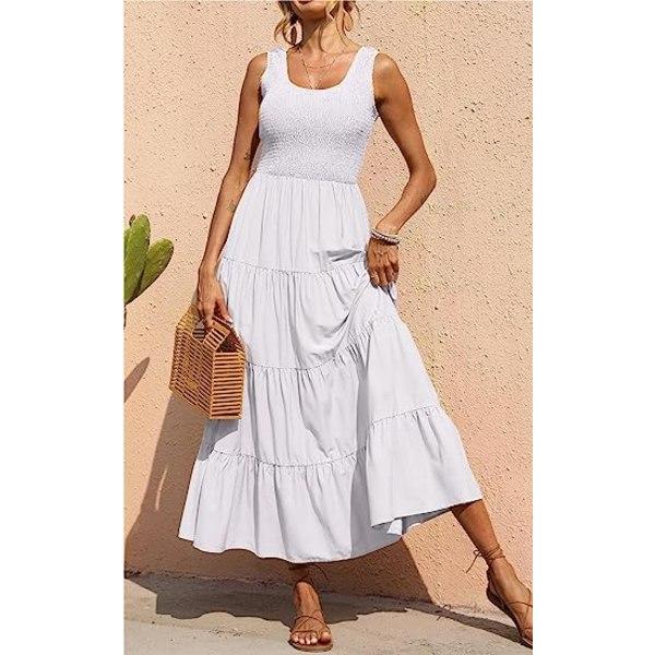 IC Damer 2023 Casual Løstsiddende Enkel Maxi Solkjole Smock Tank Kjole Ærmeløs Sommer Strand Lange Kjoler