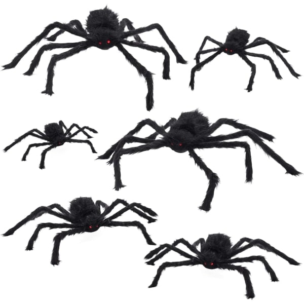 IC 6-osainen Halloween-hämähäkkikoriste, jättihämähäkki punaisin silmin, Halloween sisä- ja ulkotilojen juhlat, piha, nurmikko, puutarha