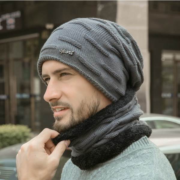 Vinter varm lue herre varme vinter strikkede luer for menn Vinter fleece stoff Vindtett strikket hette lue vinter/marineblå/one sizeblack