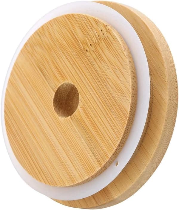 4-pack breda murarburkslock, återanvändbara bambukonserveringslock med sugrörshål, läckagesäkra, 86 mm