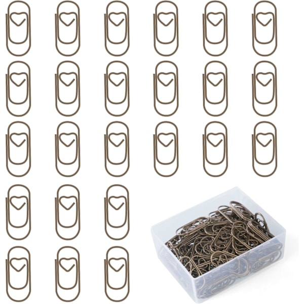 Small Paper Clips, 130 Pcs Heart Shaped Metal Paper Clips, Paper Clips Bookmark Clips Small Bookmark for School Office Document Organization (Bronze)