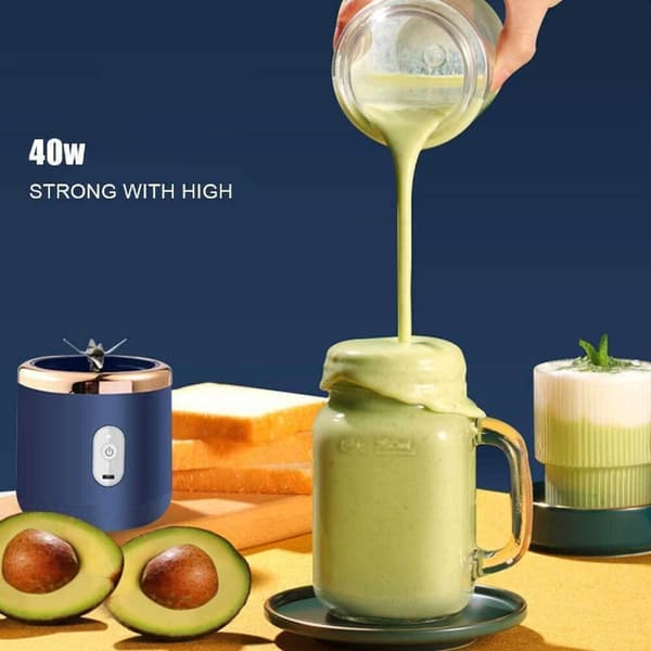 Bærbar blender, 6 kniver i rustfritt stål, USB oppladbar, for smoothies, juicer og reise, 400 ml, blå