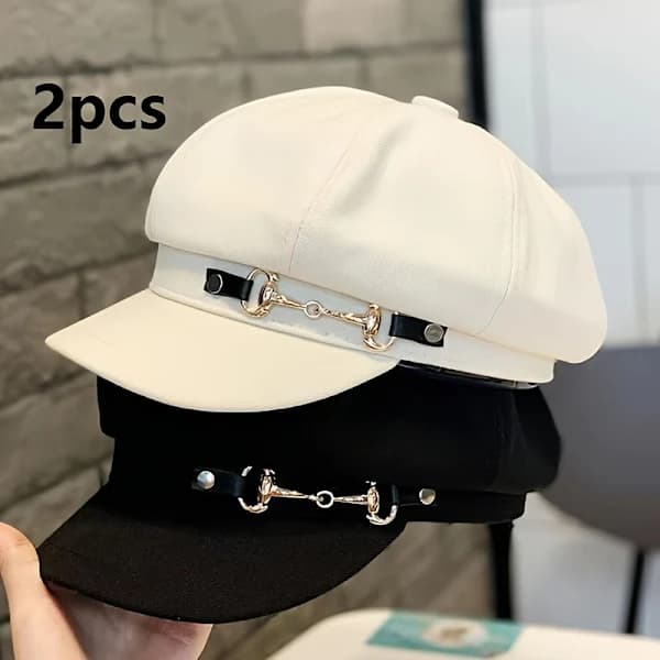 Two elegant black and white classic woven polyester berets, stylish engraving style, hand wash, featherless, exquisite craftsmanship 1pc 1个