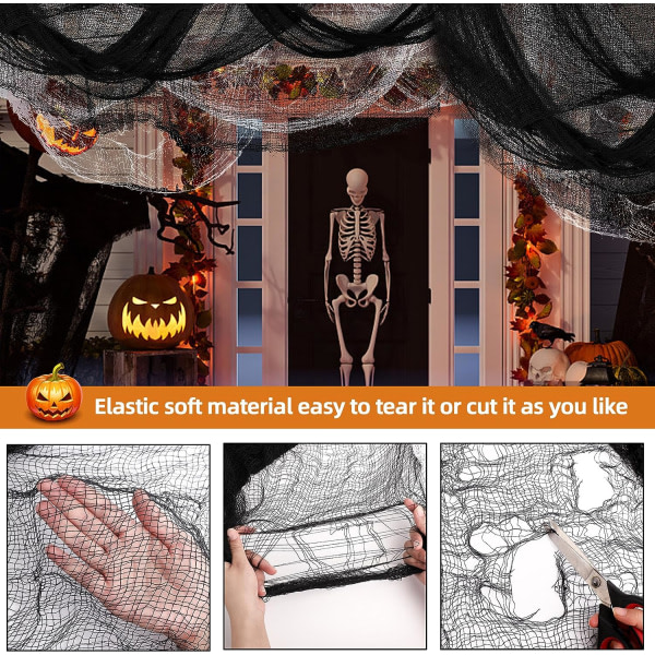 IC Halloween läskigt tyg 6 st 30×72 tum Halloween svart läskigt läskigt läskigt gasvävsduk Dekor läskigt tyg Halloween dekorationer för fest