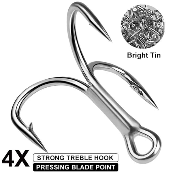 4x-Strong Treble Fishing Hooks Size 4#-5/0 Sharp Round Bend for Lures 20pcs 4# 20pcs 4#