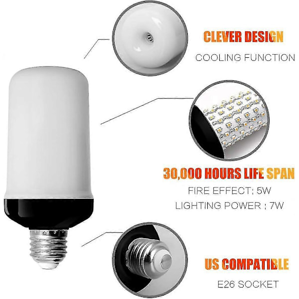 4-pack E27 Glödlampor med Flameffekt 4W Bas LED Flameffektlampor 4 Belysningslägen Dekorativa Inomhuslampor för Hem Trädgård Fest