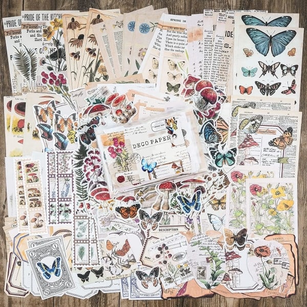 200 st Transparenta Dekorativa Klistermärken med Växter och Blommor i Vintagestil, 9 Naturteman, Klistermärken Natur Växter