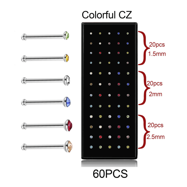 IC 60 kpl/setti Tassel nenärengas nenäkorut Ruostumaton teräs värillinen