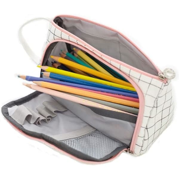 IC Case Stor Kapacitet Canvas Pennetui Case til Piger og Drenge Makeup Taske (Sort og Hvid)
