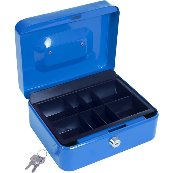 6 tums blå låsbar kassalåda med myntfack IC