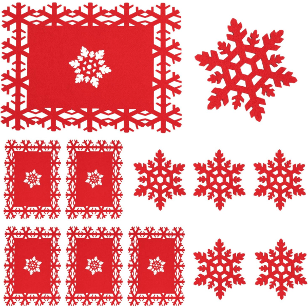 IC 12 bitar bordstabletter och glasunderlägg för julbord 12 bitar bordstabletter och glasunderlägg Röd snöflinga