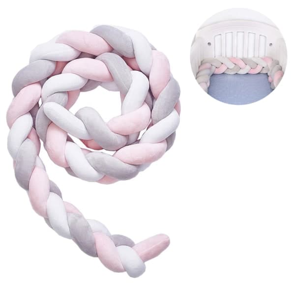 IC Sprinkelseng Bumper, Baby Bumper Sprinkelseng Bumper Vevkantbeskyttelse Grå/hvit/rosa