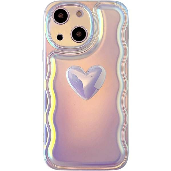 IC För iPhone 14 Case 6,1-tums, söt 3D Love Wave Frame Mjuk TPU Glitter Laser Flerfärgad Flash Case för iPhone 14 Girl Girl Lila