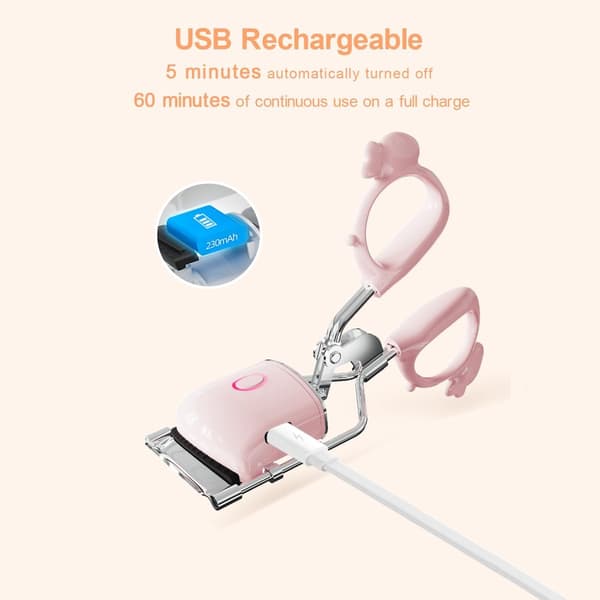 Opvarmet øjenvippebukker, rustfrit stål, 2 temperaturindstillinger, USB-C genopladelig, bærbar til begyndere og professionelle, pink