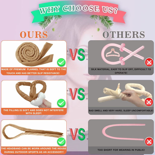 Värmefria lockar Pannband, Värmefria lockar för att sova över natten Värmefritt hår Curling Set Mjukt Heatless Curling Rod Pannband Färg