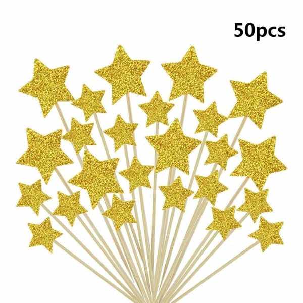 IC Set av 50 st Cupcake Toppers Glitter Guld Fest Tårtdekorationer Gör selv Glitter Mini Födelsedagstårta Juldagen Tillbehör