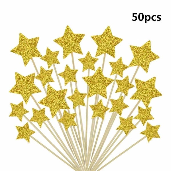 IC-setti 50 kpl Cupcake-koristeita Glitter Kulta Juhla Kakkukoristeet Tee itse Glitter Mini Syntymäpäiväkakku Joulupäivä Tarvikkeet