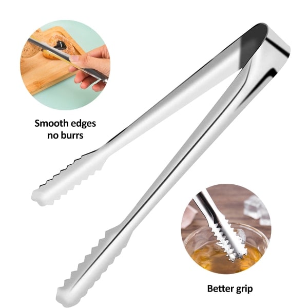 6-pack 15 cm IsTång, Kökstång, Liten Serveringstång, Set i Rostfritt Stål (Silver)